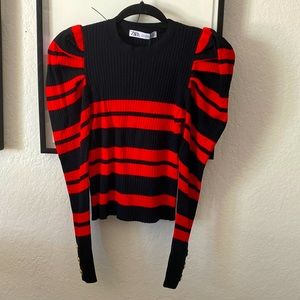 Brand new Zara M preppy knit top w/ poplin shoulders